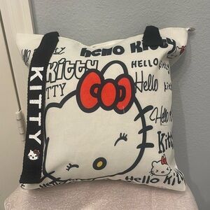 Hello Kitty White Canvas Tote with Red Bow and Black Accents